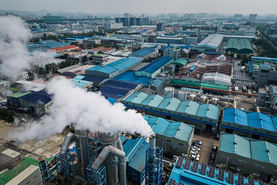 An aerial view of an industrial zone