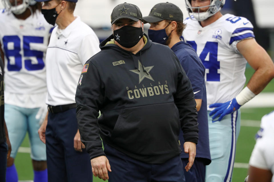 Head coach Mike McCarthy of the Dallas Cowboys watches action prior to a game against the Pittsburgh Steelers at AT&T Stadium on November 08, 2020 in Arlington, Texas. (Photo by Ronald Martinez/Getty Images)