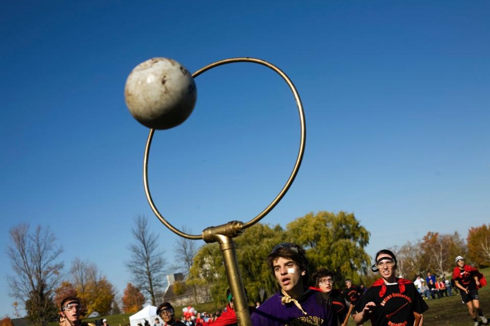 The real-life adaptation of the game, in which players run with brooms or PVC pipes between their legs, was first attempted in 2005 at Middlebury College in Vermont (Getty)