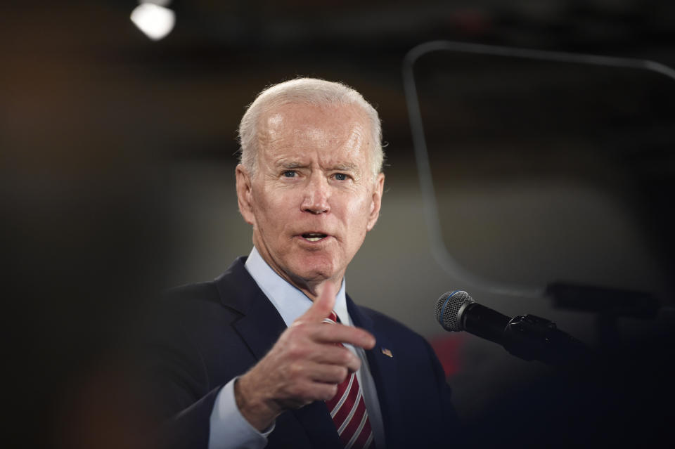 Democratic presidential contender Joe Biden speaks to supporters at an election rally on Tuesday, Feb. 11, 2020, in Columbia, S.C., the night of the New Hampshire primary. (AP Photo/Meg Kinnard)