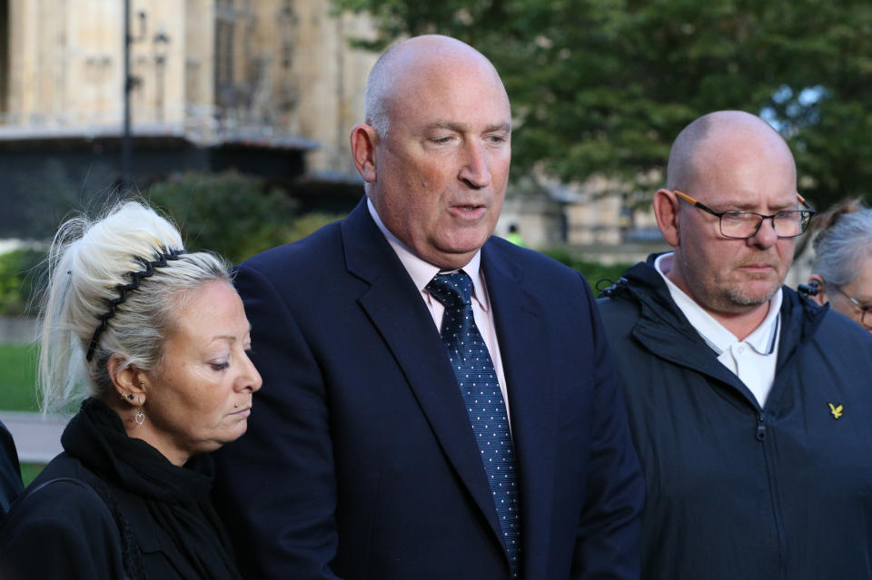 Spokesman Radd Seiger for the family of Harry Dunn, flanked by mother Charlotte Charles and father Tim Dunn, speaking to the media after leaving the Foreign and Commonwealth Office in London, where they met Foreign Secretary Dominic Raab. 19-year-old Harry was killed when his motorbike crashed into a car on August 27. The suspect in the case, 42-year-old Anne Sacoolas, was granted diplomatic immunity after the crash, but Prime Minister Boris Johnson, Mr Raab and Northamptonshire Police have asked the US to consider waiving it.