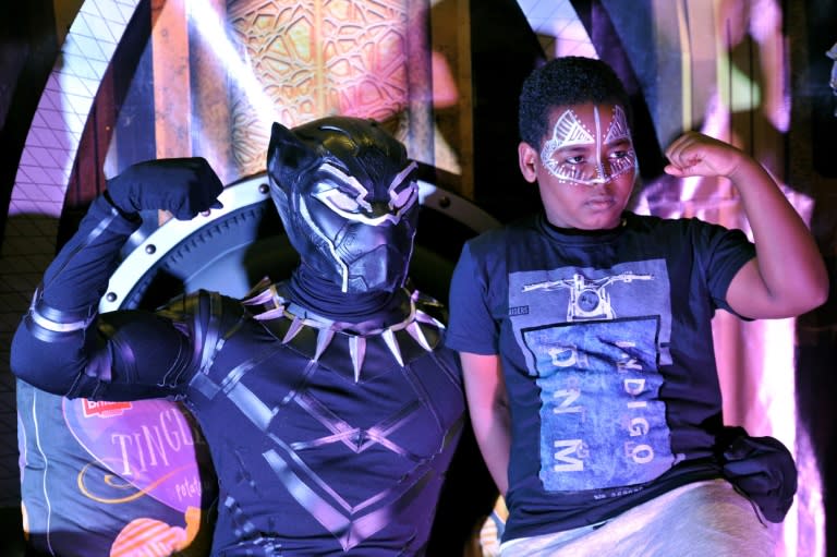 Fans got to pose with characters from the film "Black Panther" during an event in the Kenyan capital, Nairobi