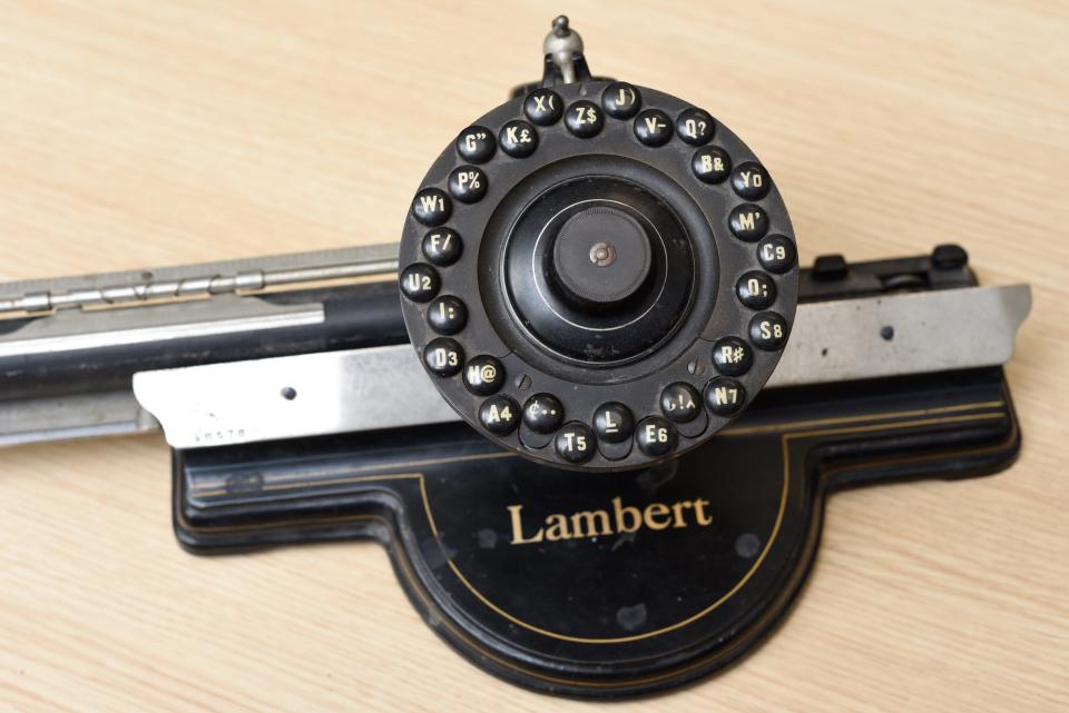 The Lambert typewriter in Richard Polt's collection uses a rotary dial to select letters.