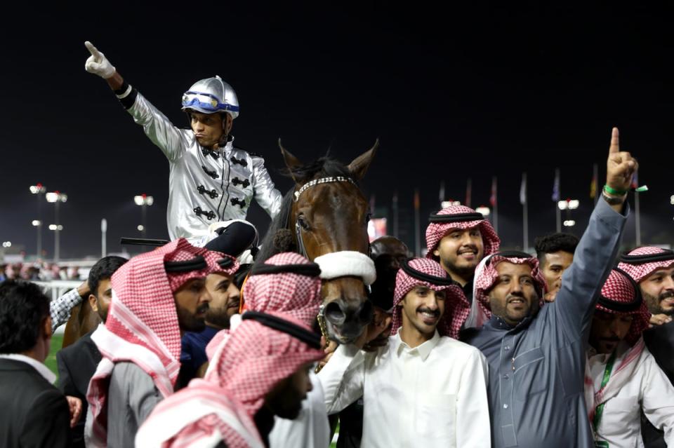 Luis Morales ridding Commissioner King wins the Saudi Derby during the Saudi Cup 2023 (Getty Images)
