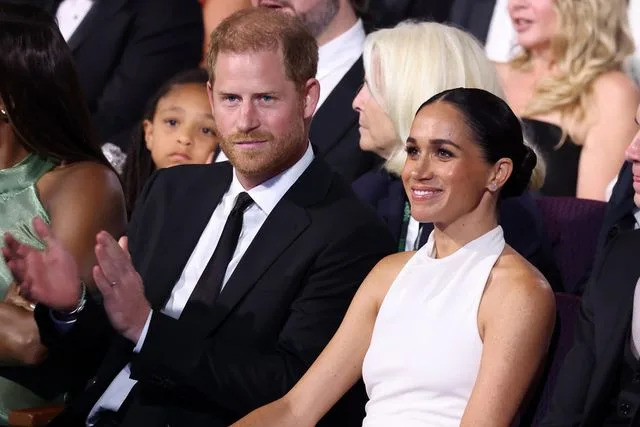 <p>Kevin Mazur/Getty</p> Prince Harry and Meghan Markle at the 2024 ESPY Awards at Dolby Theatre on July 11, 2024 in Hollywood, California.