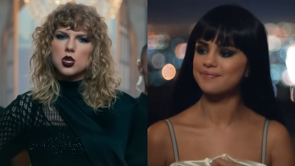 Selena Gomez and Taylor Swift in the music videos for Look What You Made Me Do and Hands To Myself.