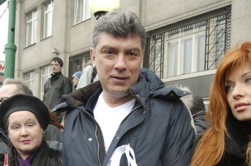 Opposition leader Boris Nemtsov (C) was gunned down in 2015 in front of the Kremlin. UPI File Photo