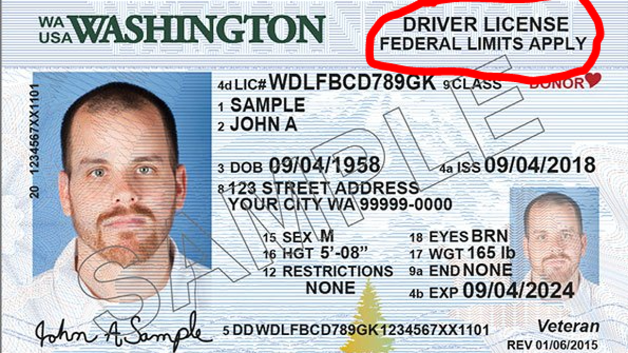 <div>Non-REAL ID compliant ID, as marked by "federal limits apply."</div>