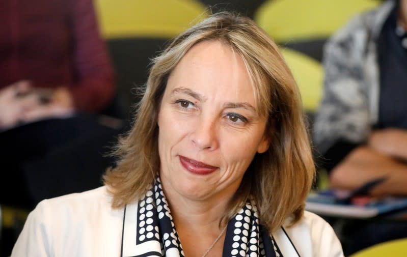 Newly-appointed interim CEO Clotilde Delbos attends a news conference at French carmaker Renault headquarters in Boulogne-Billancourt