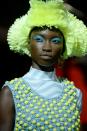 <p>Whether it was blue or coral, eye makeup came in striking, juicy shades, seen at House of Holland and Preen.<br><i>[Photo: Getty]</i> </p>