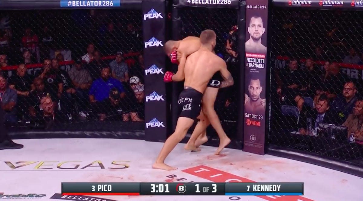 Aaron Pico dislocated shoulder in Bellator MMA bout.