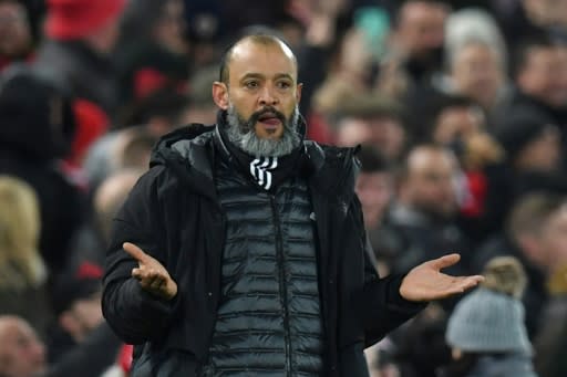 Wolves coach Nuno Espirito Santo was booked for his protests at two VAR reviews that went against his side