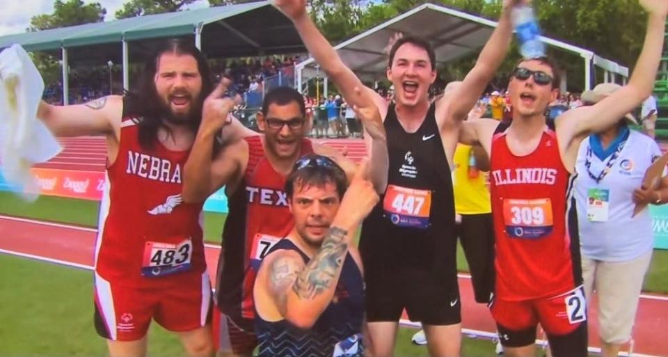 Matthew Bell, second from right, rejoices with other athletes after competing in the 2022 Special Olympics USA Games. This was Bell's first year competing in the national games.