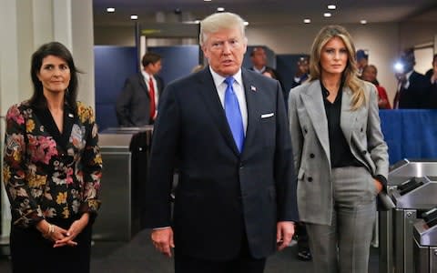 Melania Trump with her husband ahead of his speech to the UN this week - Credit: AP