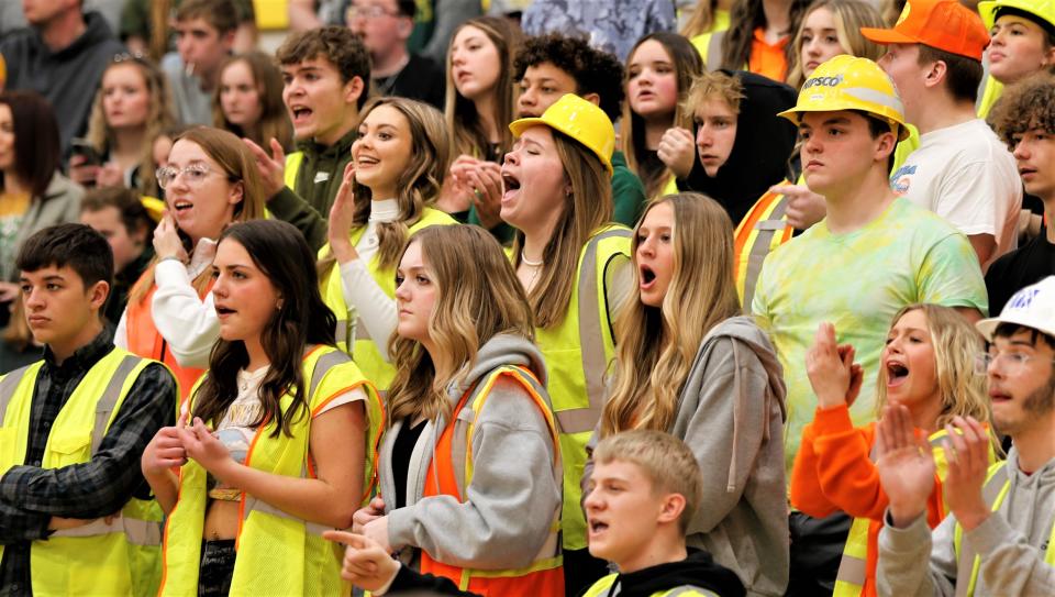 Northeastern students cheer on the Knights during a regional championship game against Parke Heritage March 11, 2023.