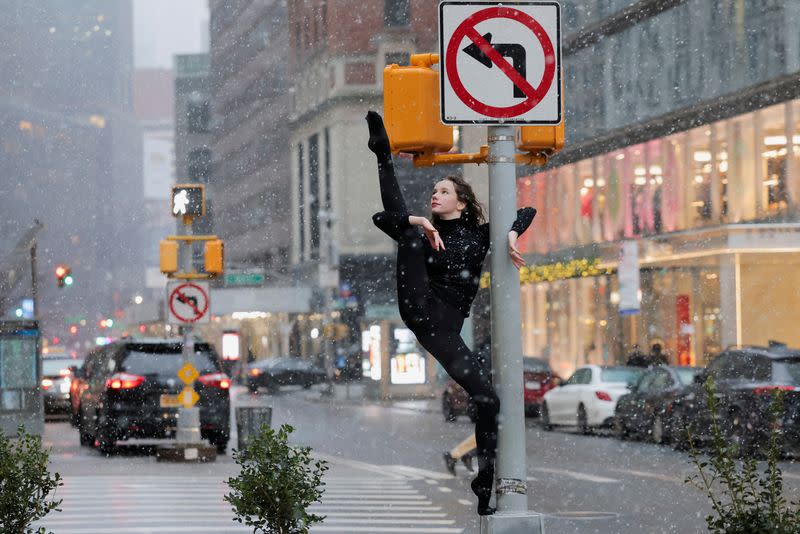 Snow falls in New York City