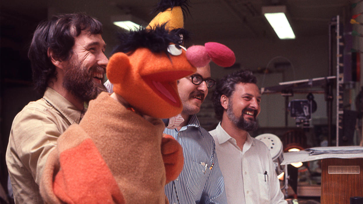 Jim Henson and Frank Oz model Bert and Ernie puppets in 'Street Gang: How We Got to Sesame Street' (Photo by Robert Fuhring/Courtesy Sundance Institute) 