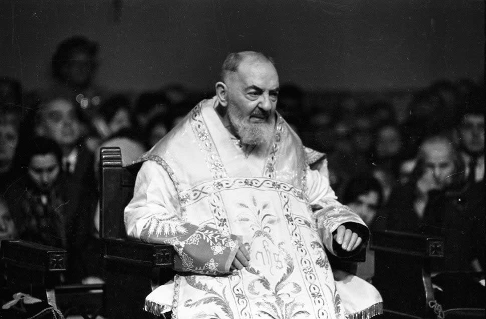 Padre Pio during the mass at the Sanctuary of Saint Pio of Pietrelcina 1966.