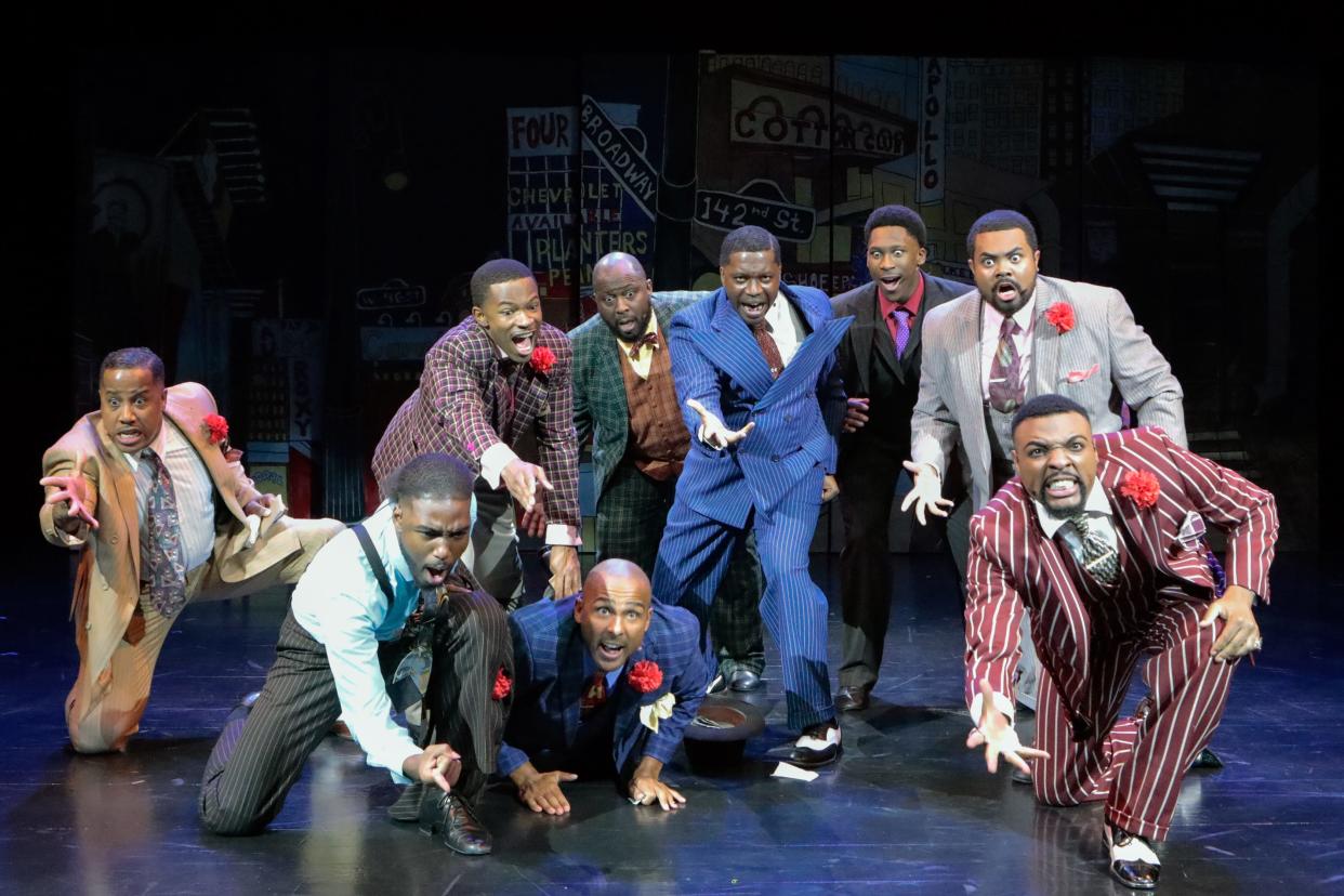 Cast members of the Westcoast Black Theatre Troupe perform “Luck Be a Lady” in “Guys and Dolls.”