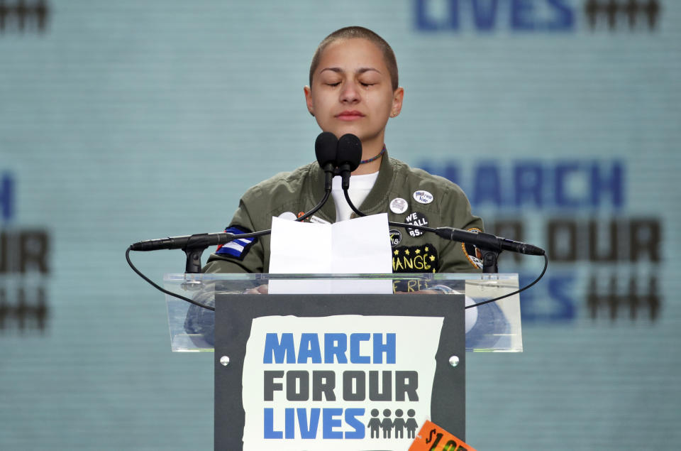 Emma González durante la marcha en Washington DC. (AP Photo/Alex Brandon)