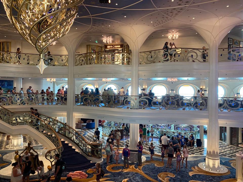 The Grand Hall on the Disney Wish cruise ship.