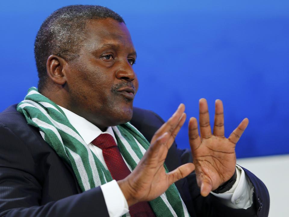 Dangote President and CEO of Dangote Group and Co-Chair of WEF 2014 speaks during session at World Economic Forum in Davos