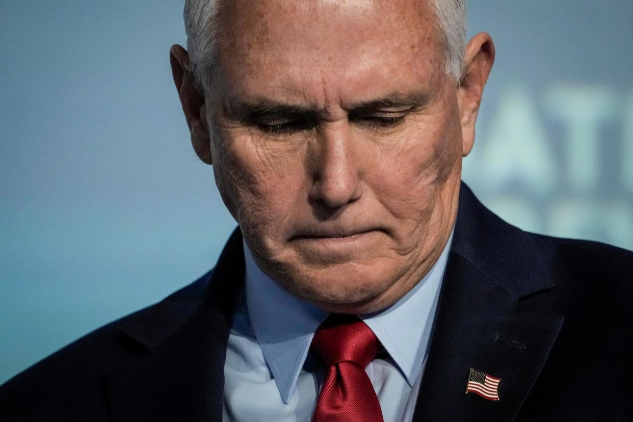<span>Mike Pence in Washington DC on 31 March 2023.</span><span>Photograph: Drew Angerer/Getty Images</span>