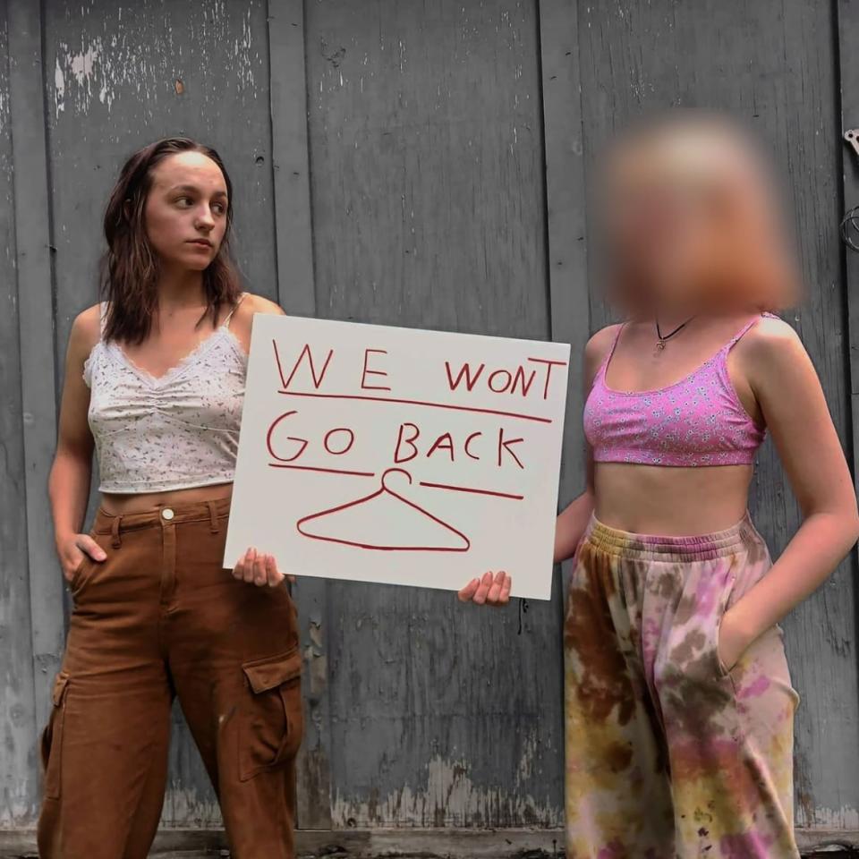 <div class="inline-image__caption"><p>Sequoia Adams and her younger sister (blurred) are helping organize a pro-choice rally in Eureka, Montana.</p></div> <div class="inline-image__credit">Courtesy Tasha Adams</div>