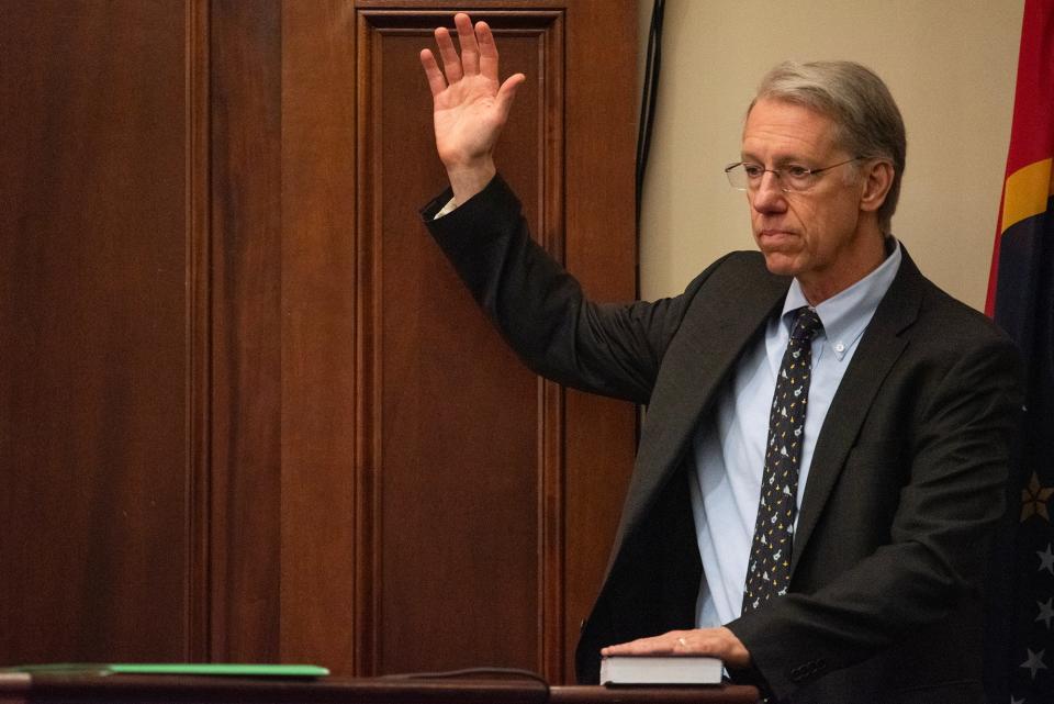 Dr. Andrew Clark is sworn in during day three of Gregg's trial at Rankin County Courthouse in Brandon on Wednesday, Sept. 18, 2024.