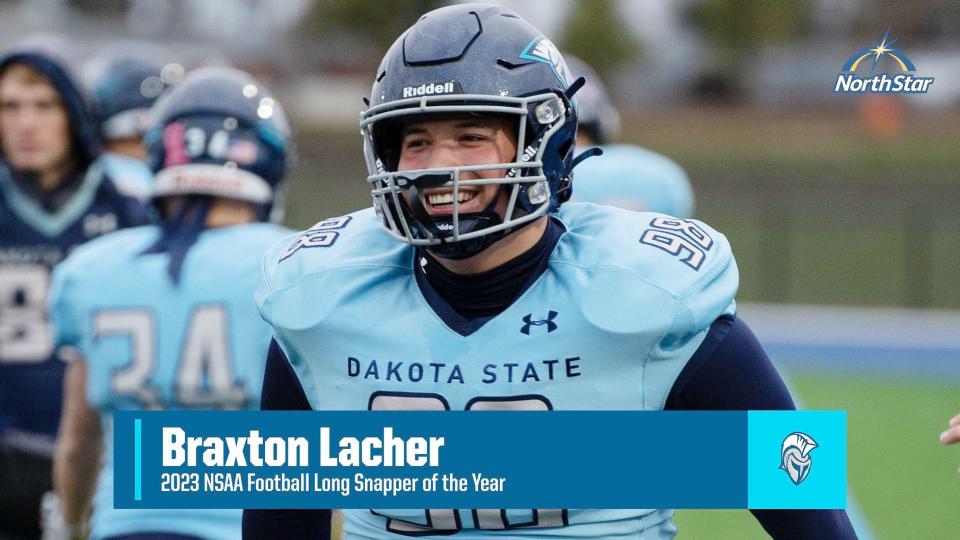 Dakota State University's Braxton Lacher, a 2021 Watertown High School graduate, has been named the North Star Athletic Association's Long Snapper of the Year in football.