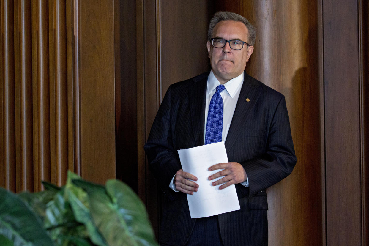 Andrew Wheeler, acting administrator of the Environmental Protection Agency, waits to speak to employees at the agency's headquarters in Washington on July 11. (Photo: Bloomberg via Getty Images)