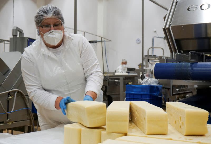 An employee works at Madeta dairy factory in Plana nad Luznici