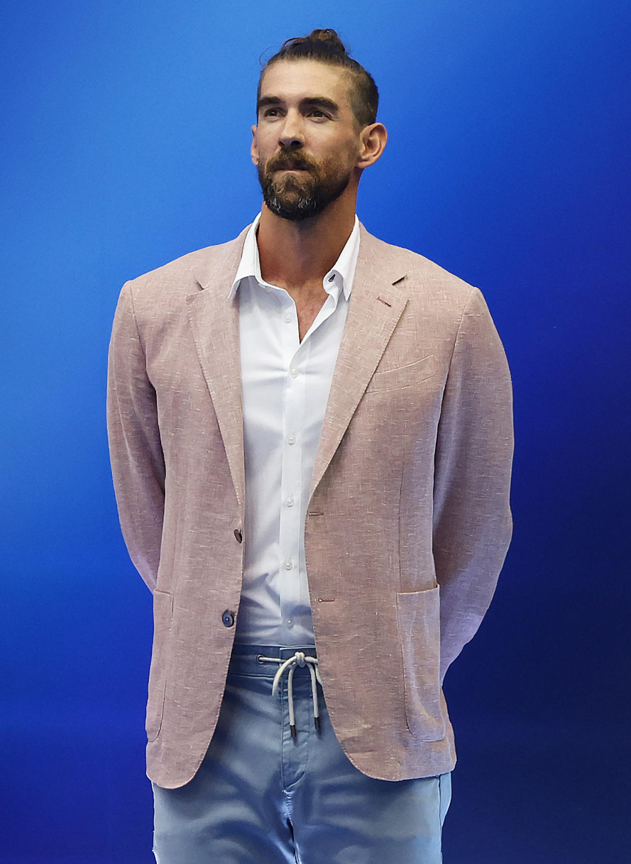 Michael Phelps on blue background. (Ian MacNicol / Getty Images)