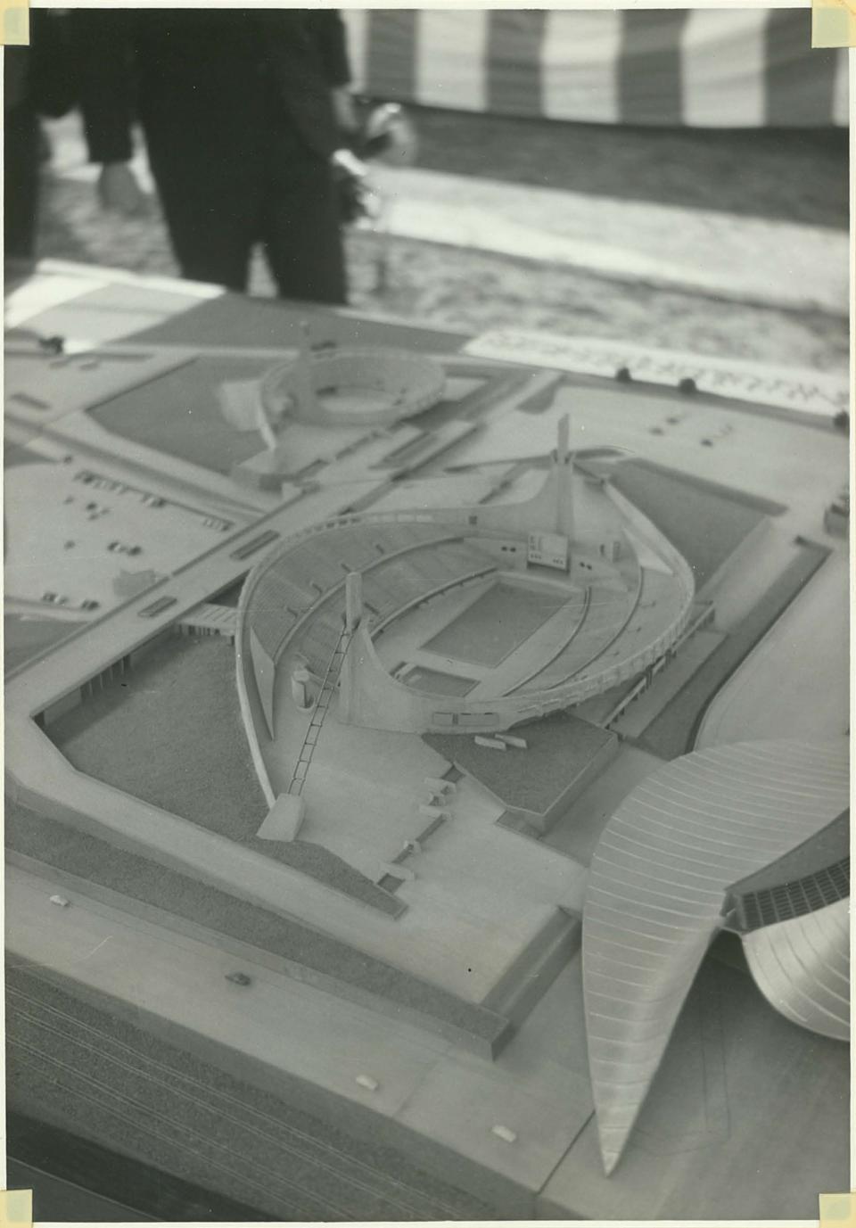Yoyogi National Stadium, model photograph, 1964.
