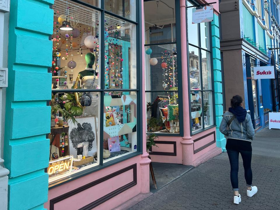 exterior shot of good vibes space shop in old town in victoria canada