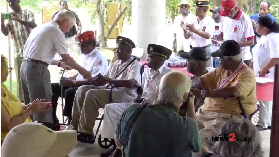 John Thompson, Cleo Florence, Robert Thomas and Mack Haynes were honored on Saturday for their service as Marines. (Photo: WFMY)