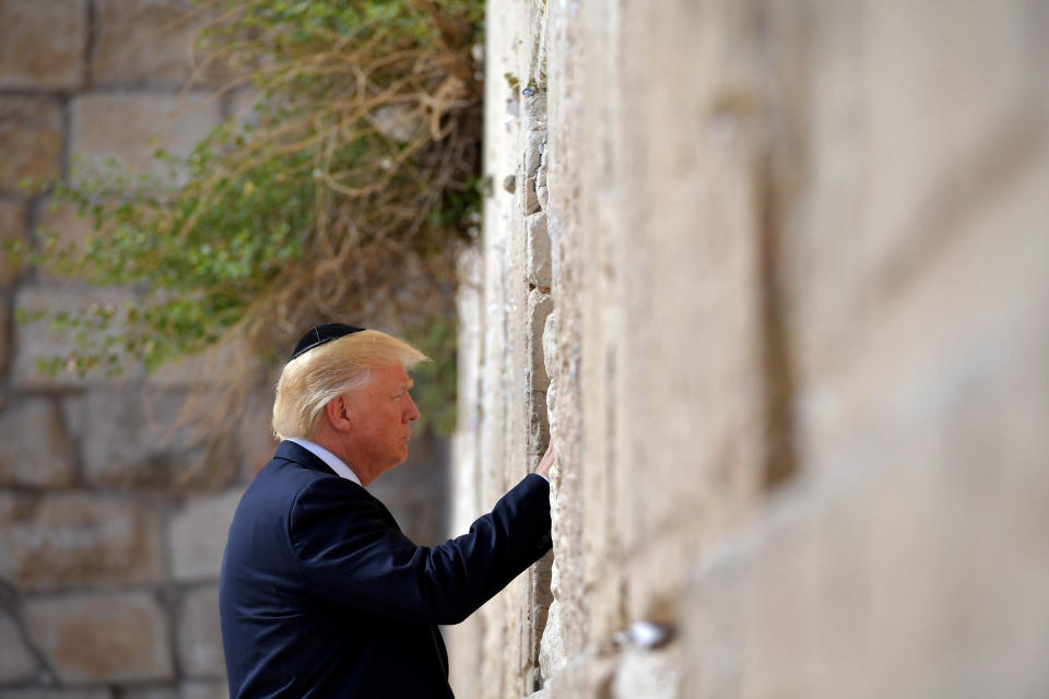 Donald&nbsp;Trump visits the Western Wall, the holiest site where Jews can pray, in Jerusalem's Old City on May 22, 2017.