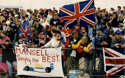 Fans Of Nigel Mansell Celebrate His Victory In The 1992 British Grand Prix At Silverstone - Credit: REX/Shutterstock