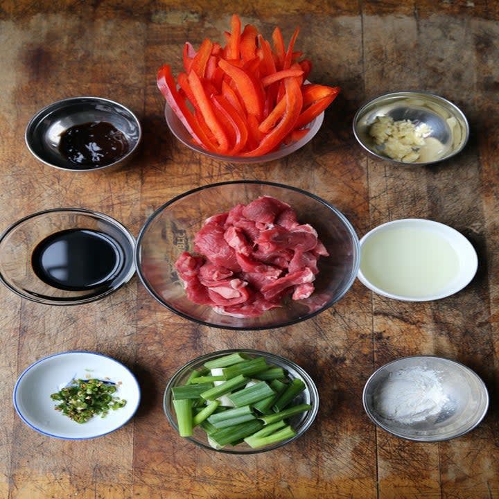 Ingredients for beef stir fry.