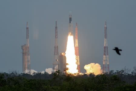 India's Geosynchronous Satellite Launch Vehicle Mk III-M1 blasts off carrying Chandrayaan-2, from the Satish Dhawan space centre at Sriharikota