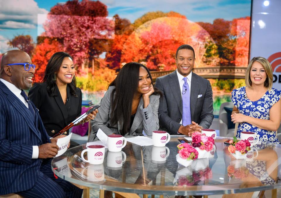 Venus Williams joins Al Roker, Sheinelle Jones, Craig Melvin and Dylan Dreyer as a guest host of the 3rd hour of <em>Today</em> on Thursday in N.Y.C., wearing a FRAME suit for the occasion.