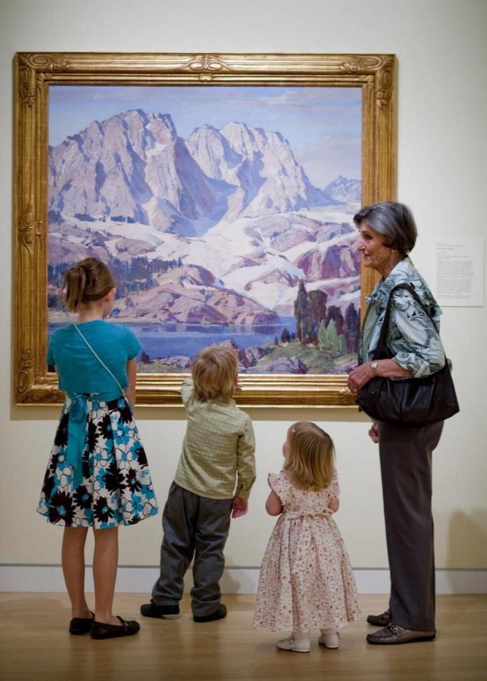 The Crocker Art Museum can help families introduce art to children. In 2010 Melza Barr talked with three of her grandchildren about the mountains and lake in “The High Sierras” by Paul Lauritz.