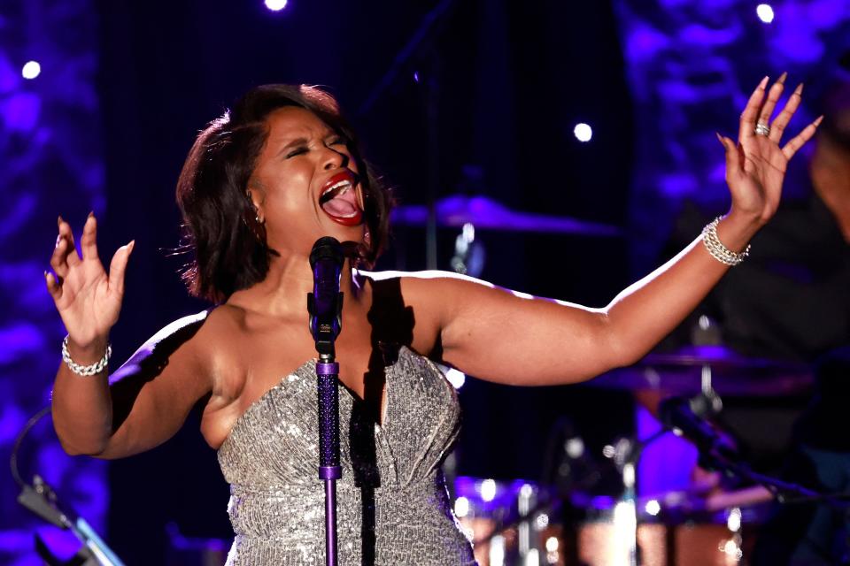Jennifer Hudson belted a tribute to Whitney Houston at the Recording Academy and Clive Davis pre-Grammy gala at the Beverly Hilton hotel in Beverly Hills, California on Feb. 4, 2023.