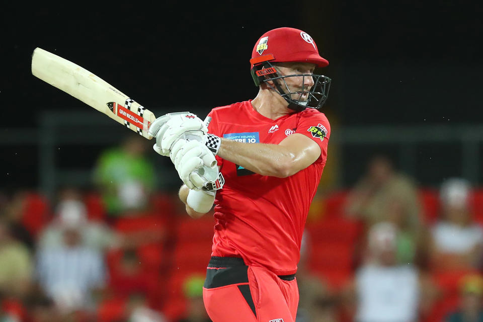 Shaun Marsh of the Renegades bats during the Big Bash League match between the Melbourne Renegades and the Sydney Thunder at Metricon Stadium, on January 01, 2021, in Gold Coast, Australia.