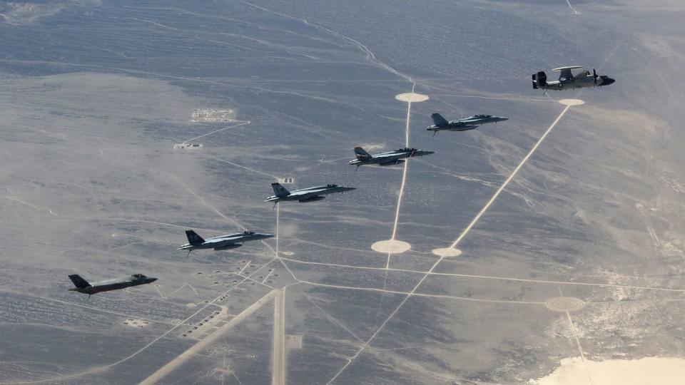 Carrier Air Wing Two (CVW-2) “Broadsword” participates in Air Wing Fallon on April 23, 2021, in preparation for its upcoming deployment. (Lt. Cmdr. Lydia Bock/US Navy)