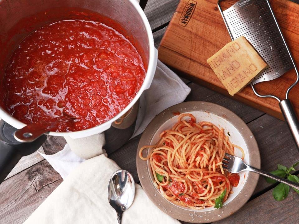 All the flavor of a classic all-day sauce in a fraction of the time.Recipe: Pressure Cooker Spaghetti Sauce