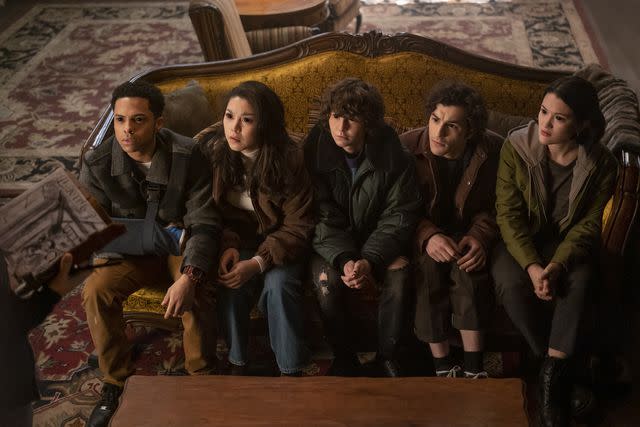 <p>David Astorga/Disney</p> Zack Morris, Ana Yi Puig, Miles McKenna, Will Price and Isa Briones on 'Goosebumps'