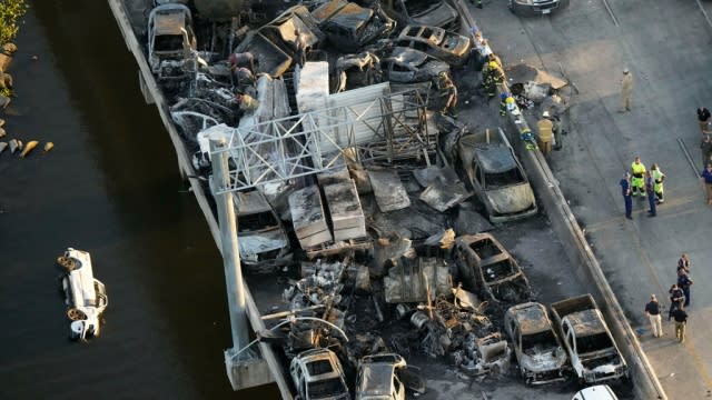 An aerial photo of a fatal multi-vehicle crash in Louisiana in 2023.