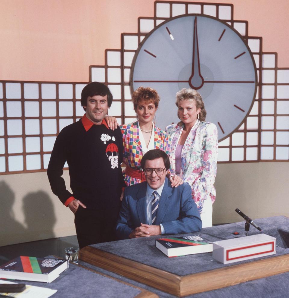 The Countdown team in 1985, l-r, Gyles Brandreth, Carol Vorderman, Richard Whiteley and Cathy Hytner -  ITV/Shutterstock