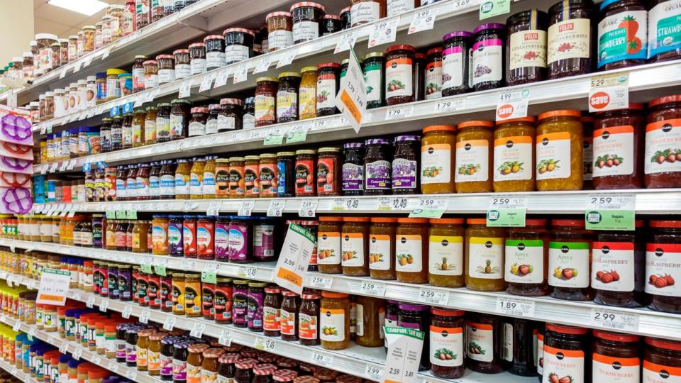 PHOTO: In this undated file photo, shelves of jam are shown for sale in a grocery store. (Jeff Greenberg/Universal Images Group via Getty Images, FILE)